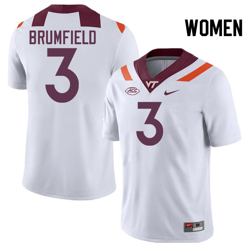 Women #3 Sam Brumfield Virginia Tech Hokies College Football Jerseys Stitched-White